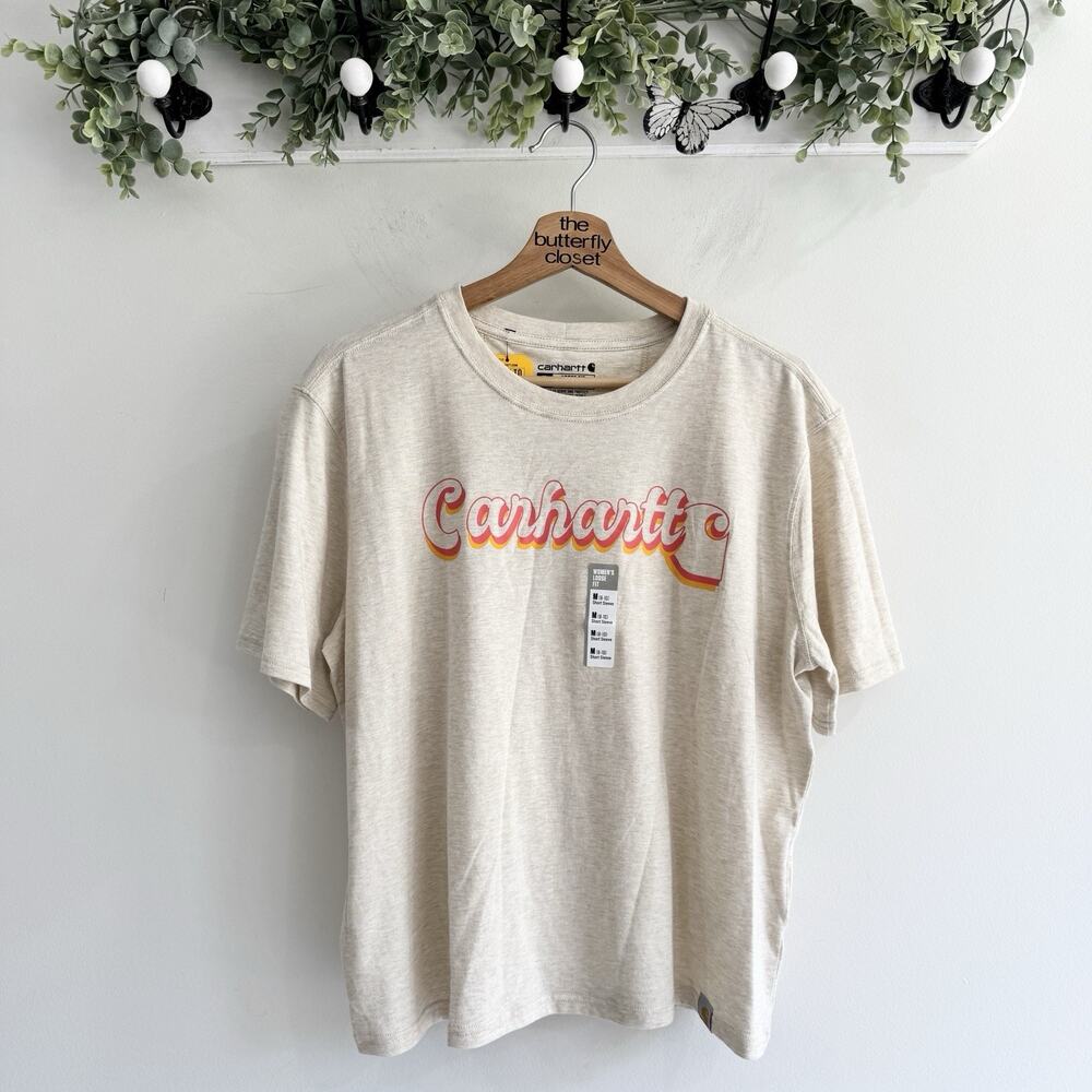 Women’s Carhartt Loose Fit Logo Spell Out Short Sleeve Shirt Medium TS